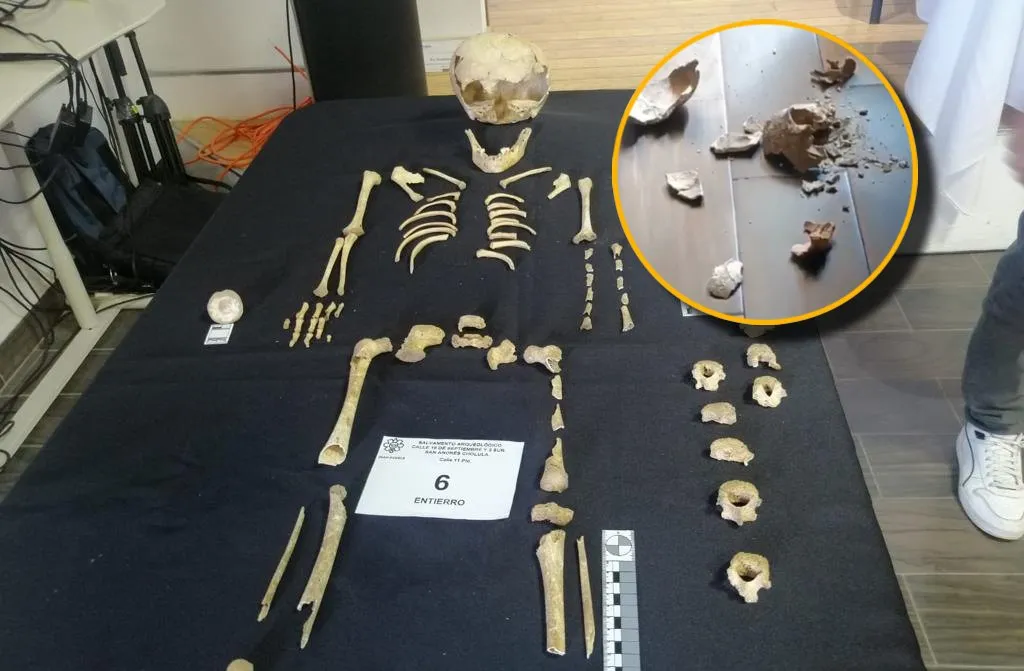 Rompen cráneo de 700 años de historia rescatado en San Andrés Cholula